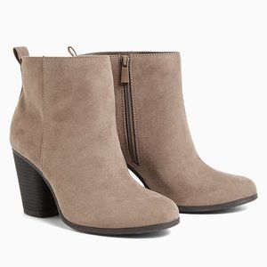 Torrid Taupe Faux Suede Heel Bootie sz 10.5 Wide